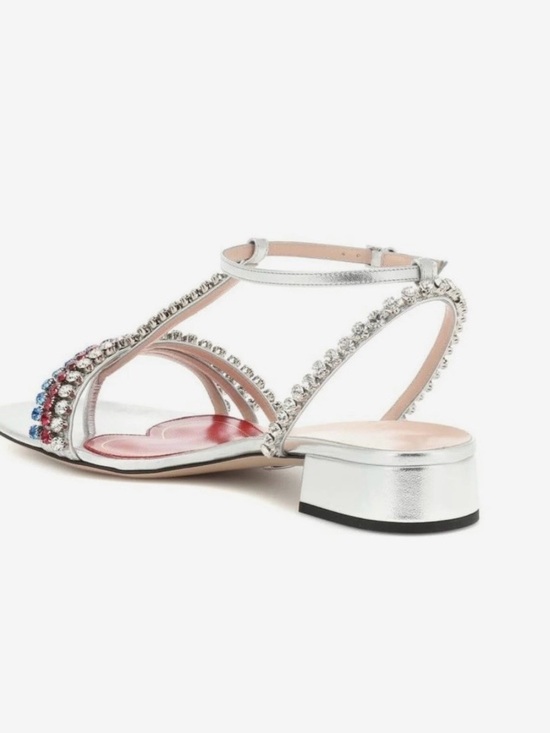 New Gucci Bertie Sandals with Red, Clear, and Blue Crystal Straps 37.5 - Picture 13 of 14